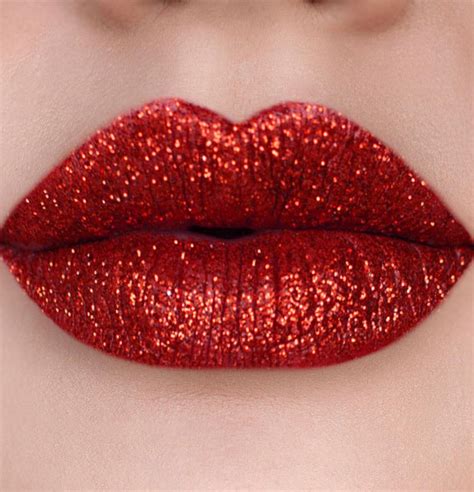 Perfect Lip Makeup Ideas Ruby Red Glitter Lips