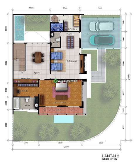 Denah rumah type 96 lebar 10 meter. Desain Rumah Hook 2 Lantai di Lahan 18 x 21 M2 | DR - 1821 ...