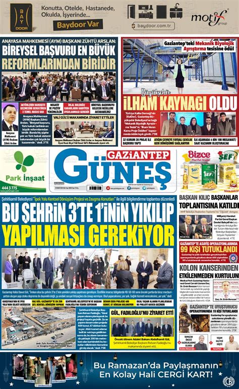 29 Mart 2022 tarihli Gaziantep Güneş Gazete Manşetleri