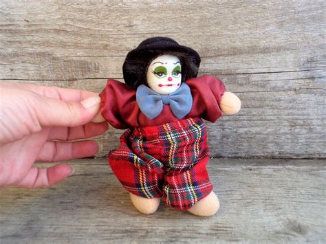 Small Porcelain And Cloth Clown Doll Collectible Cloth Doll Etsy