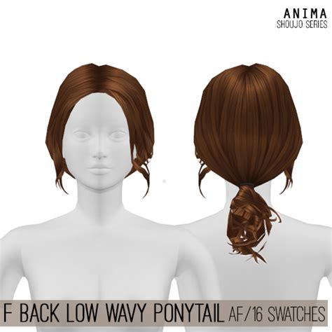 Female Back Low Wavy Ponytail Hair For The Sims By Anima Spring Sims Sims Curly Hair