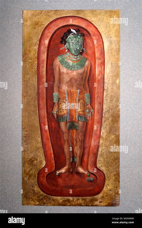 Painting Of Mayan Lord Pakal Or Pacal In The National Museum Of