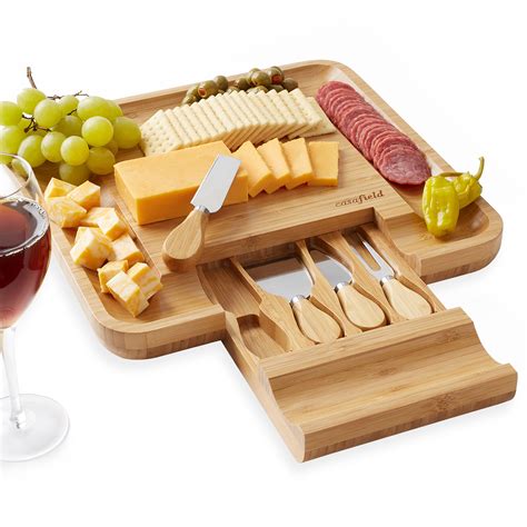 Casafield Organic Bamboo Cheese Cutting Board And Knife T Set Wooden