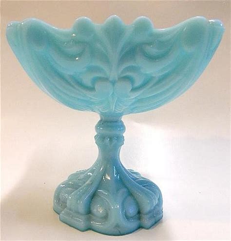 Blue Milk Glass Comport 15cm British Victorian Glass