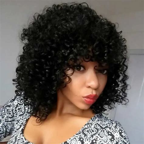 High Quality 16 Inch Short Afro Fluffy Kinky Curly Wig Afro Spring Curl Black Color None Lace