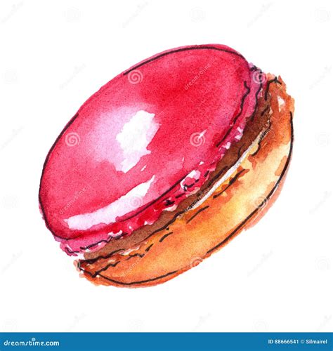 Watercolor Sweet Baked Dessert Macaroon Almond Cookie Isolated Stock