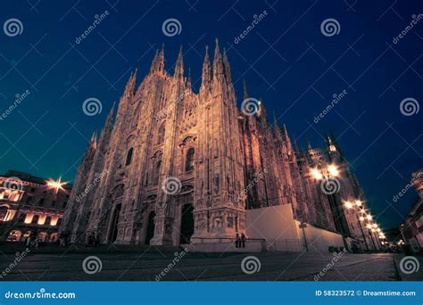Milan Cathedral Piazza Duomo At Night Milan Lombardy Italy Stock