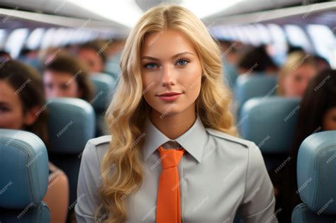 Premium Ai Image A Portrait Of A Caucasian Flight Attendant Working Diligently In The Airplane