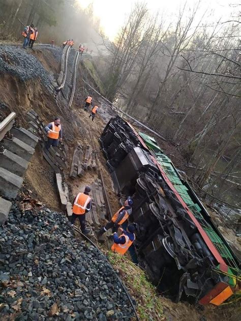 Russian Train Derails After Railway Track Damaged Photos Show