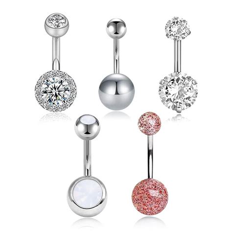 Cheap 5pcs Set 14g Belly Button Rings Stainless Steel Barbells For