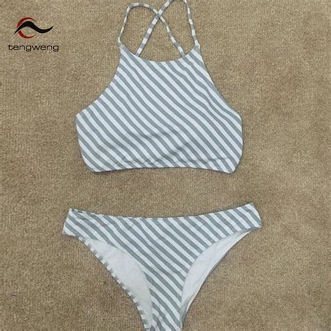Tengweng 2017 Women Summer Sexy Two Piece High Neck Padded Bikini Set