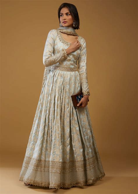 Blazing Yellow Anarkali Suit In Georgette With Attached Dupatta And Floral Embroidered Waistbelt