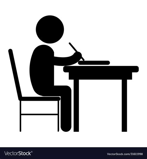 Student Studying Black And White Pictograph Vector Image