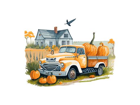 Watercolor Fall Harvest Truck And Pumpkin Graphic By Phoenixvectorarts