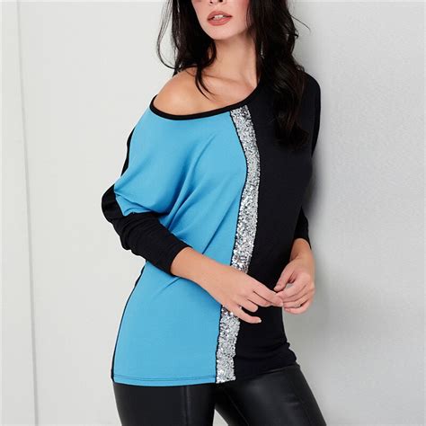 new sexy 2019 tops women patchwork sequin 2019 blouse casual loose full sleeve ladies top