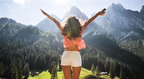 Women Brunette Mountain Landscape Sunny Shorts Wallpapers Hd