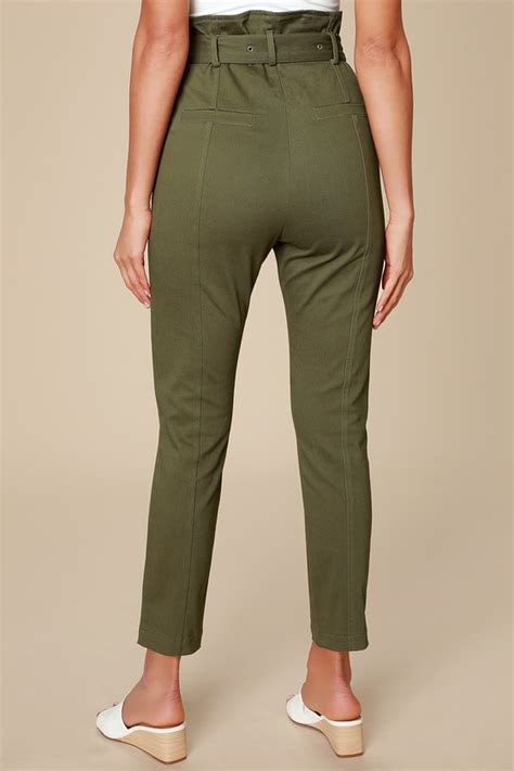 Classic Olive Green Pants High Waisted Pants Belted Pants Lulus