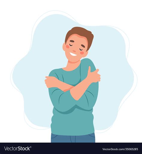 Self Love Concept Man Hugging Herself Royalty Free Vector