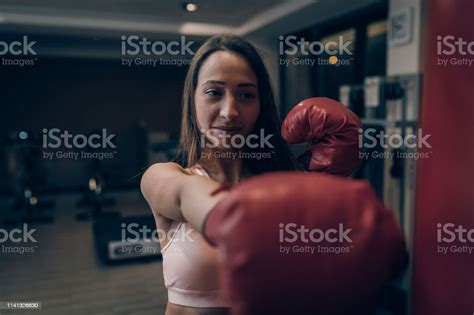 Female Boxer Punching Boxer Bag In The Gym Stock Photo Download Image