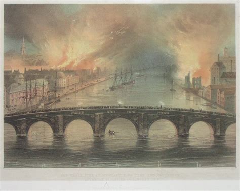 Antique Lithograph The Great Fire At Newcastle On Tyne And Gateshead
