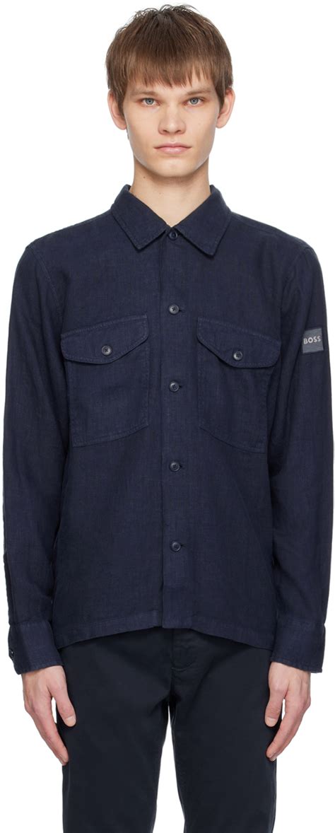 Boss Navy Spread Collar Shirt Boss