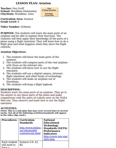 Aviation Lesson Plan For 6th Grade Lesson Planet