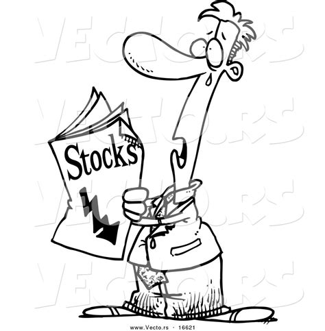 Vector Of A Cartoon Man Reading Bad News In The Stocks Pages Outlined