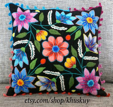 Decorative Throw Pillow Cover Peruvian Hand Embroidered Etsy Pillows