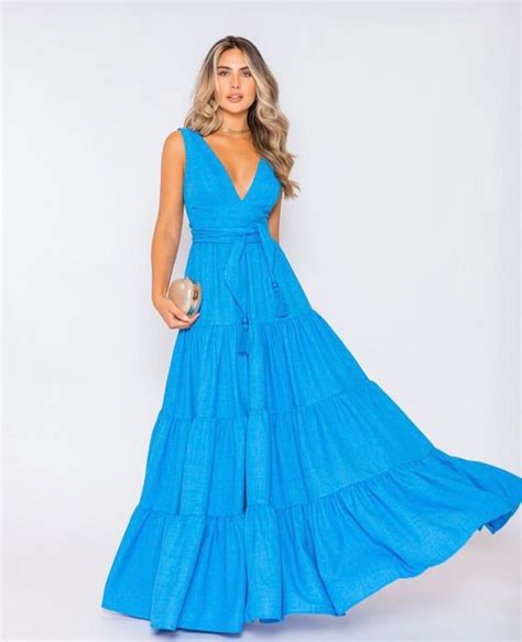 Vestido Longo Paula Azul Turqueza Toth Store Loja Online De Vestidos De Festa E Moda Casual