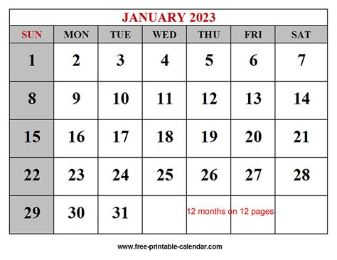 2023 12 Month Calendar On One Page Printable Template Calendar