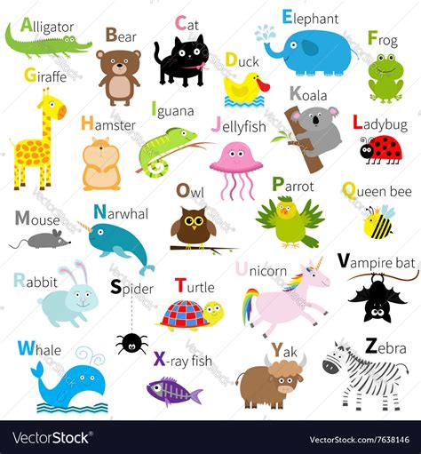 A's for the antelope always on view. Zoo animal alphabet Cute cartoon character set Vector Image