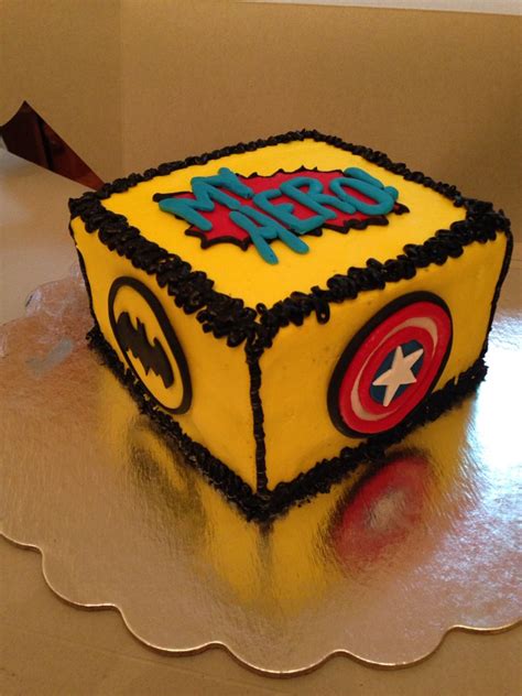 My Hero Anniversary Cake Featuring Superman Capt America Batman And Spider Man Symbols On