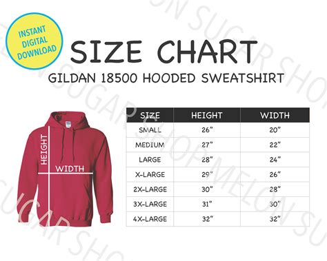 Gildan 18500 Size Chart Mockup Heavy Blend Hoodie Sweatshirt Mock Up