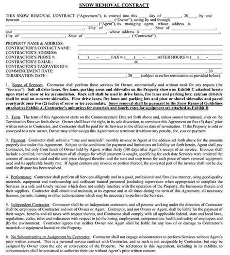 Free Snow Removal Contract Templates Word Pdf