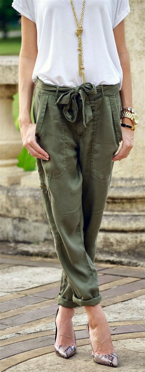 army green cargo chic fashion pants fashion casual outfits