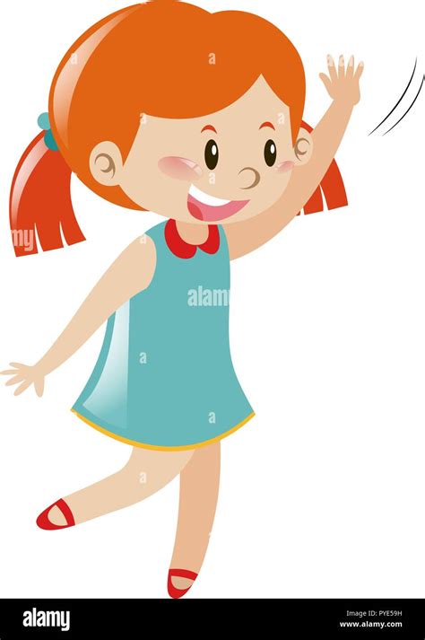 Girl In Blue Dress Waving Hello Illustration Stock Vector Image And Art