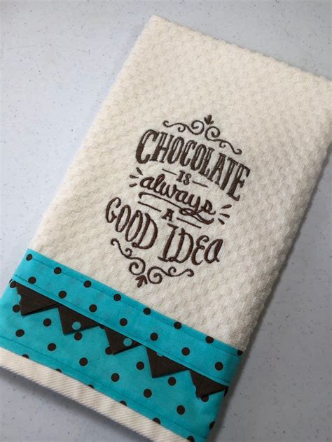 Chocolate Kitchen Towelembroidered Tea Towelunique Kitchen Etsy In