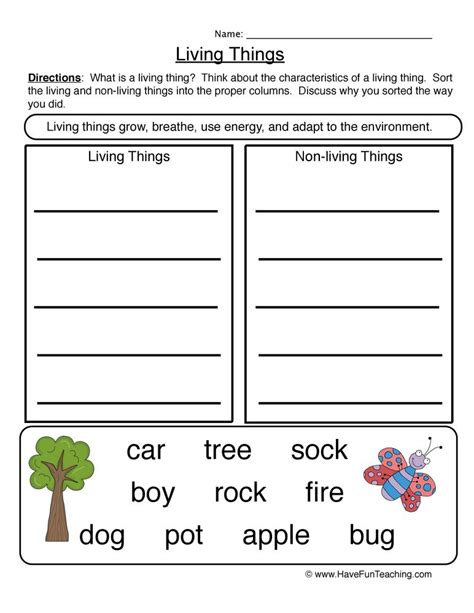 Image Result For Living Things And Nonliving Things Worksheets For