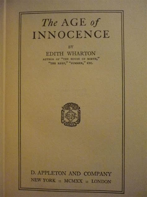 Age Of Innocence By Wharton Edith Fine Hardcover 1920 1st Edition