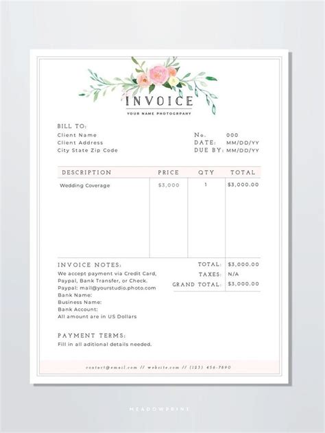 Photography Invoice Template Printable Invoice Template Photography