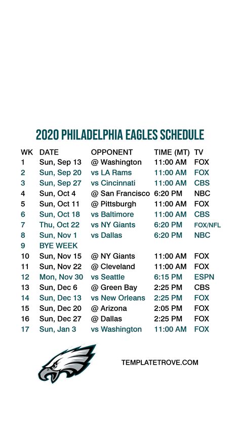 Eagles Printable Schedule In Week 18 Two Games Will Be Played On