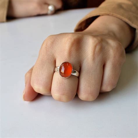 Natural Carnelian Ring Bold Sterling Silver Statement Ring Etsy