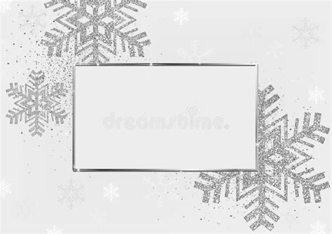 Silver Xmas Background With Frame And Glittering Snowflakes Stock