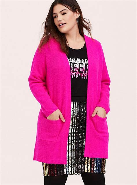 Hot Pink Knit Open Front Cardigan Plus Size Cardigans Open Front Cardigan Pink Cardigan