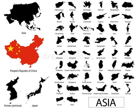Layered Editable Vector Illustration Silhouette Country Map Of 44 Asian