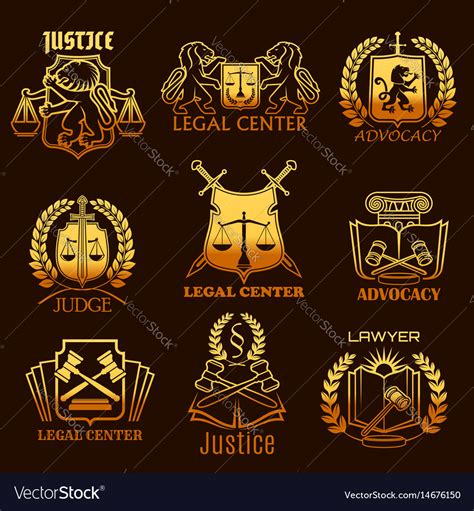 Advocacy Lawyer Gold Icons Of Legal Justice Vector Image