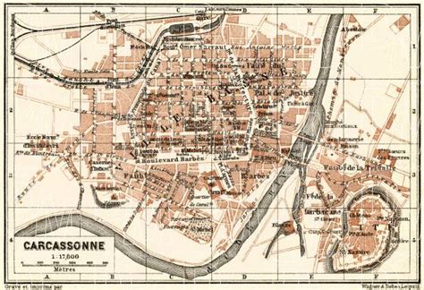 Old Map Of Carcassonne In 1913 Buy Vintage Map Replica Poster Print Or Download Picture