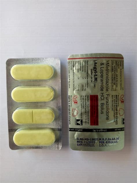 Metronidazole Furazolidone And Loperamide Hcl Bolus Packaging Size