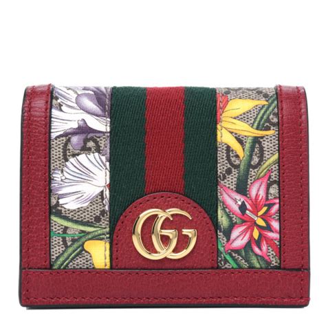 Gucci Gg Supreme Monogram Flora Web Ophidia Card Case Red 813971