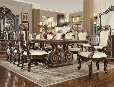 Baroque Rich Gold Round Dining Room Set 5pcs Traditional Homey Design